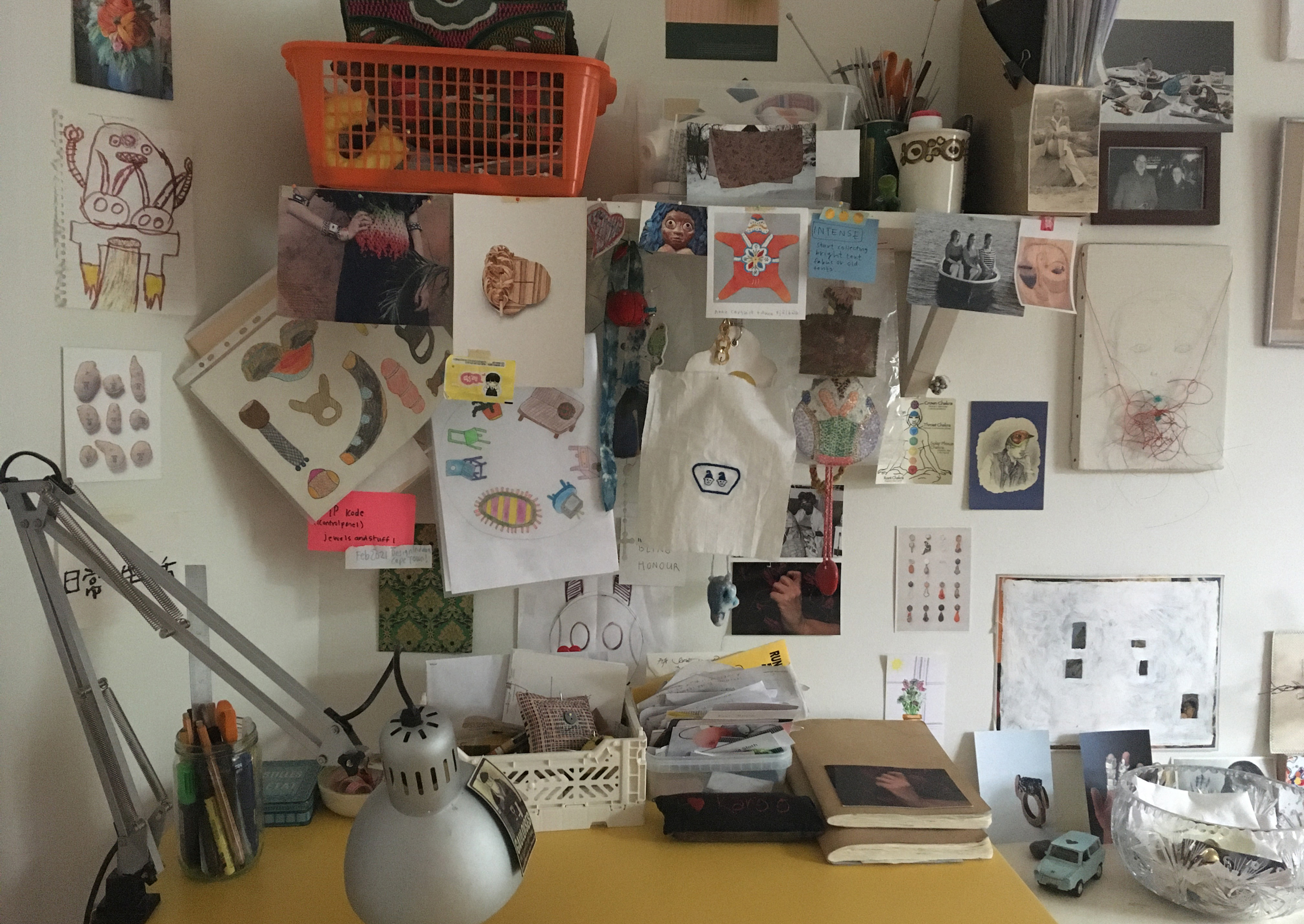 Helen's desk and many sketches.